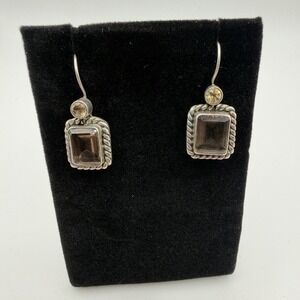 Vintage SU 925 Sterling Silver Smoky Quartz Citrine Drop Earrings Sunstone Bali
